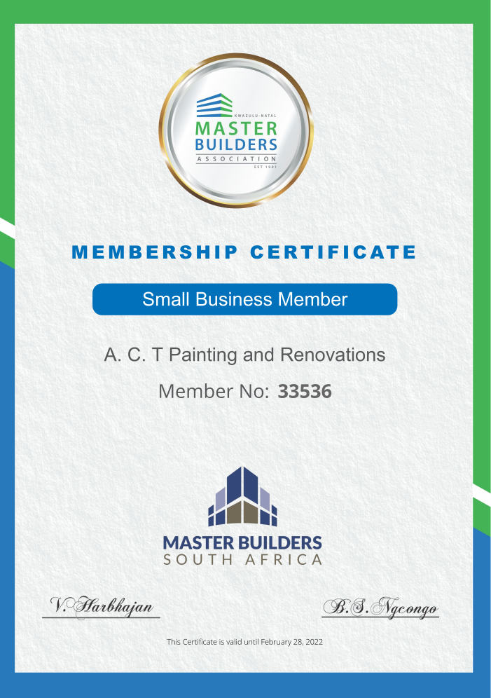 Master Builders Certificate - A.C.T Painting